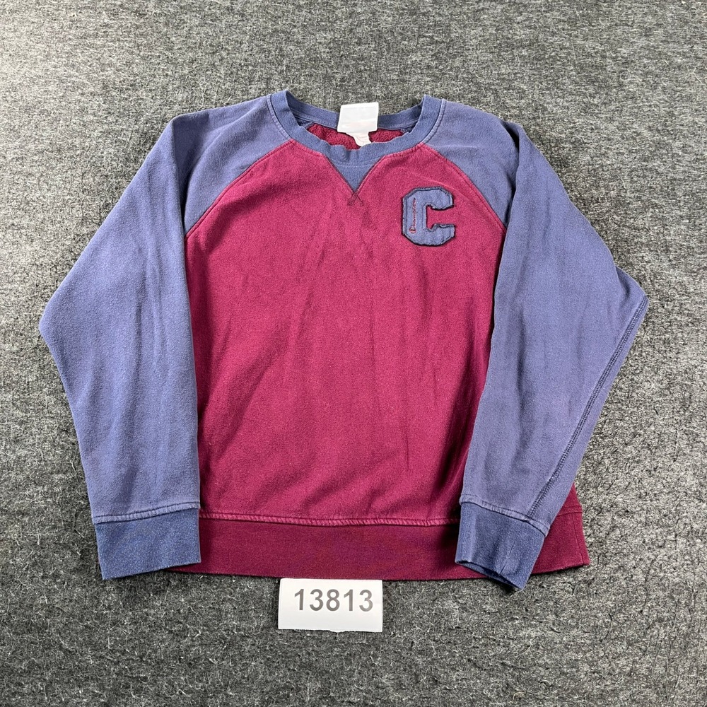 Champion Sweatshirt Women Large Maroon Blue Raglan Sleeve Athletic Wear Pullover
